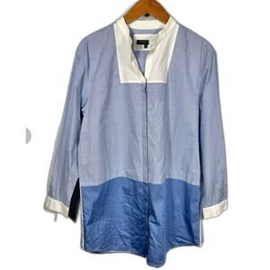 Lafayette 148 New York Pinstripe Chambray Tunic Blouse XL